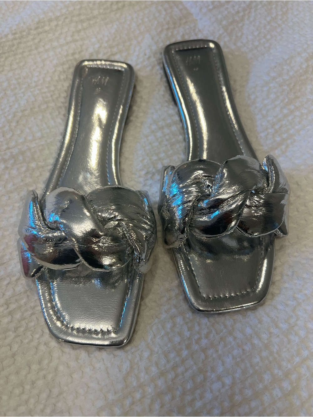 H&M Metallic Silver Braided Slide Mules